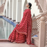 Red Block Printed Chanderi Sari