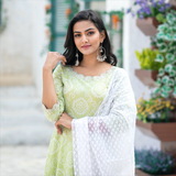 Embroidered Bandhani Suit Set In Light Green