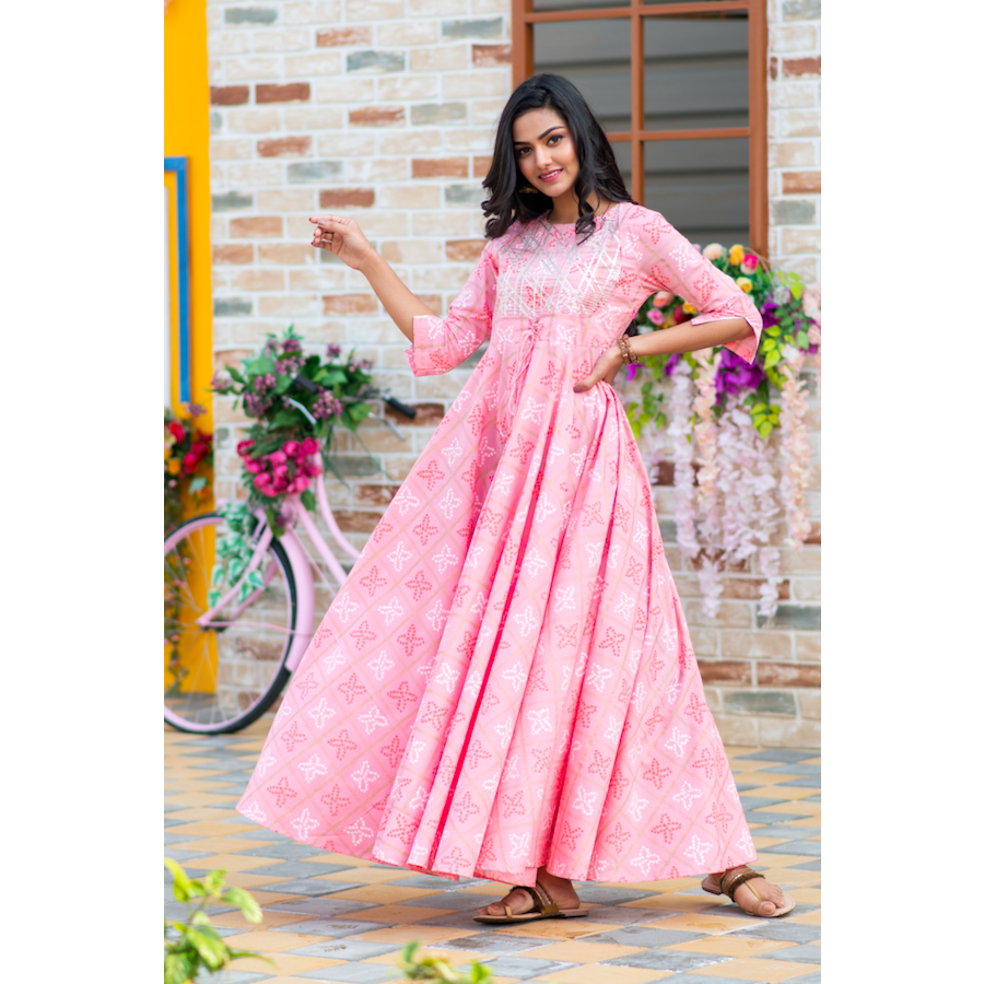 Pink Bandhej Gota Dress