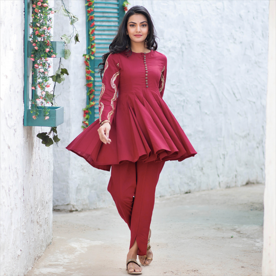 Embroidered Kurta With Tulip Pants