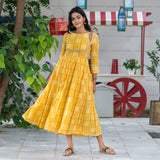Yellow Bandhani Cut Away Gota Dress
