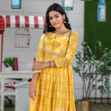 Yellow Bandhani Cut Away Gota Dress
